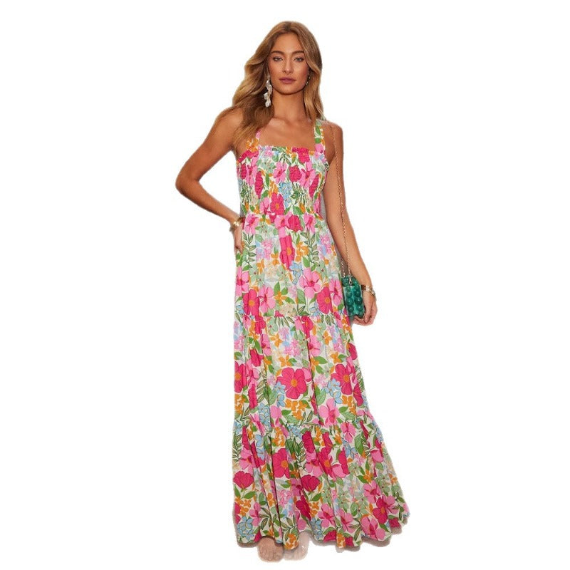 Women's dress - cross-border e-commerce, european & american summer style, amazon-ready, sleeveless, spicy girl print, long slip dress for work and casual wear