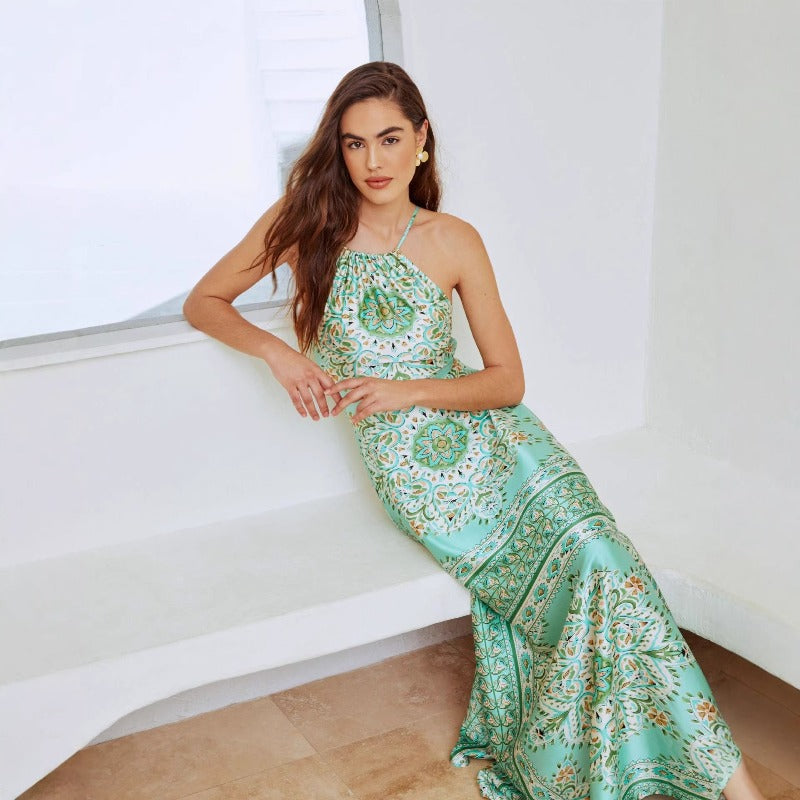 Women's dress - cross-border e-commerce, european & american spring bohemian style fashion printed camisole dress
