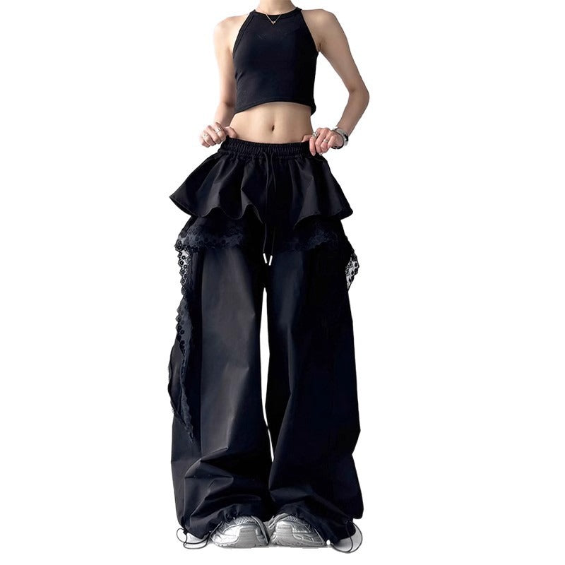 Women casual pants women's stitching lace layered pants
