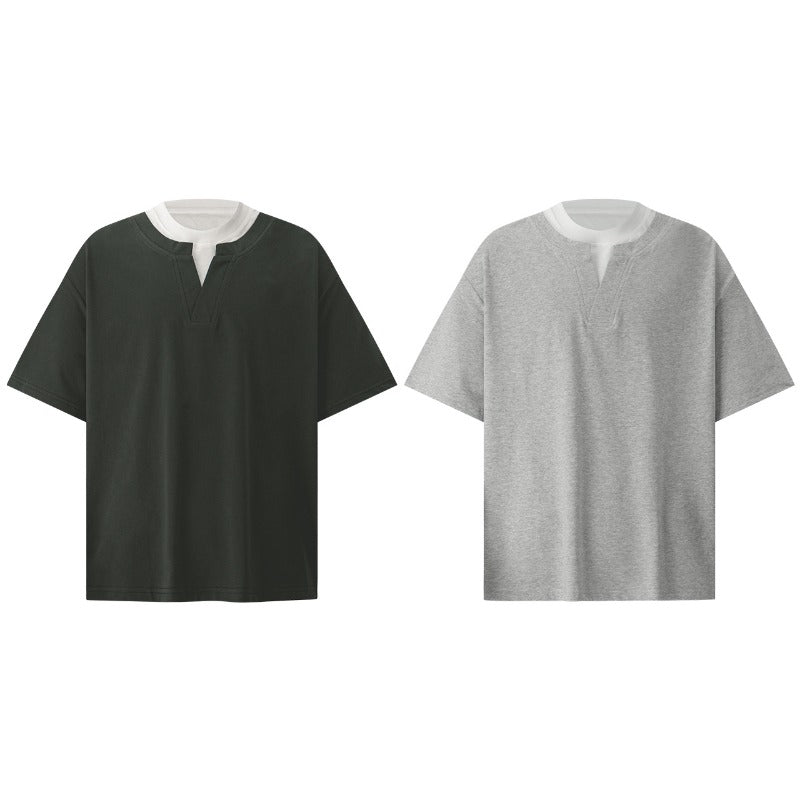 Men's t-shirts: american streetwear style, unisex, summer premium faux two-piece deconstructed design, men's short-sleeve t-shirt with a relaxed fit