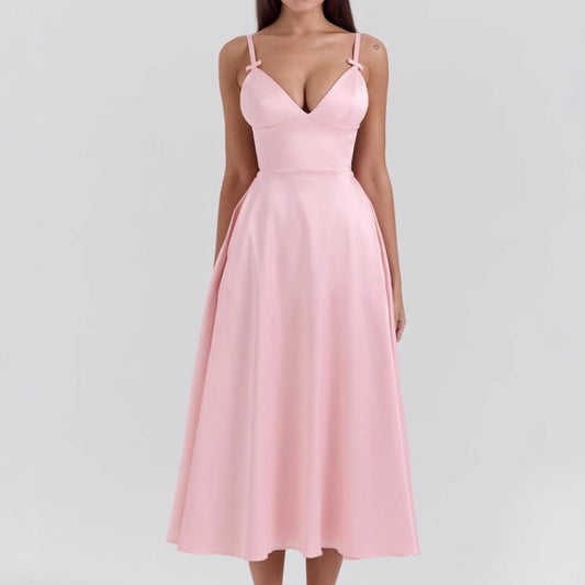 Women's dress - amazon v-neck sexy design long dress - court style dopamine dress - camisole dress for women