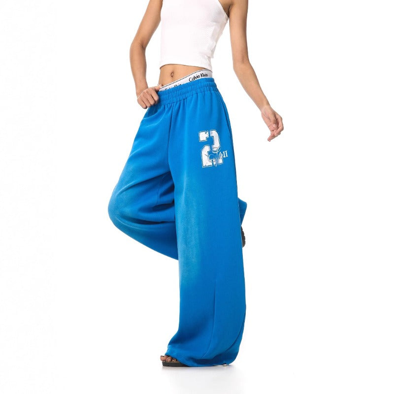 Women casual pants retro gradual change loose wide leg pants