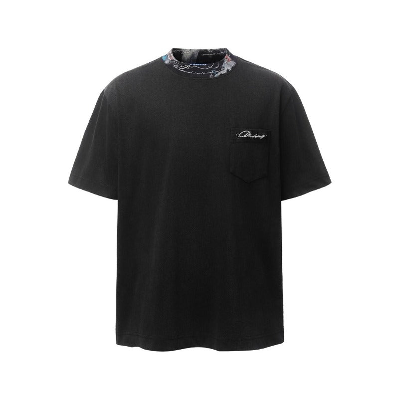 Men's t-shirts: american retro heavyweight double yarn high-quality deconstructed embroidery design, distressed loose fit short sleeve tee
