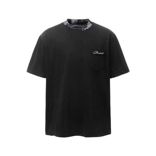 Men's t-shirts: american retro heavyweight double yarn high-quality deconstructed embroidery design, distressed loose fit short sleeve tee