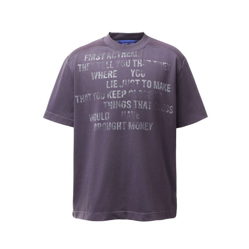 Men's t-shirts: american retro heavyweight double yarn high-quality high-street washed & distressed printed men's loose-fit short-sleeve t-shirt