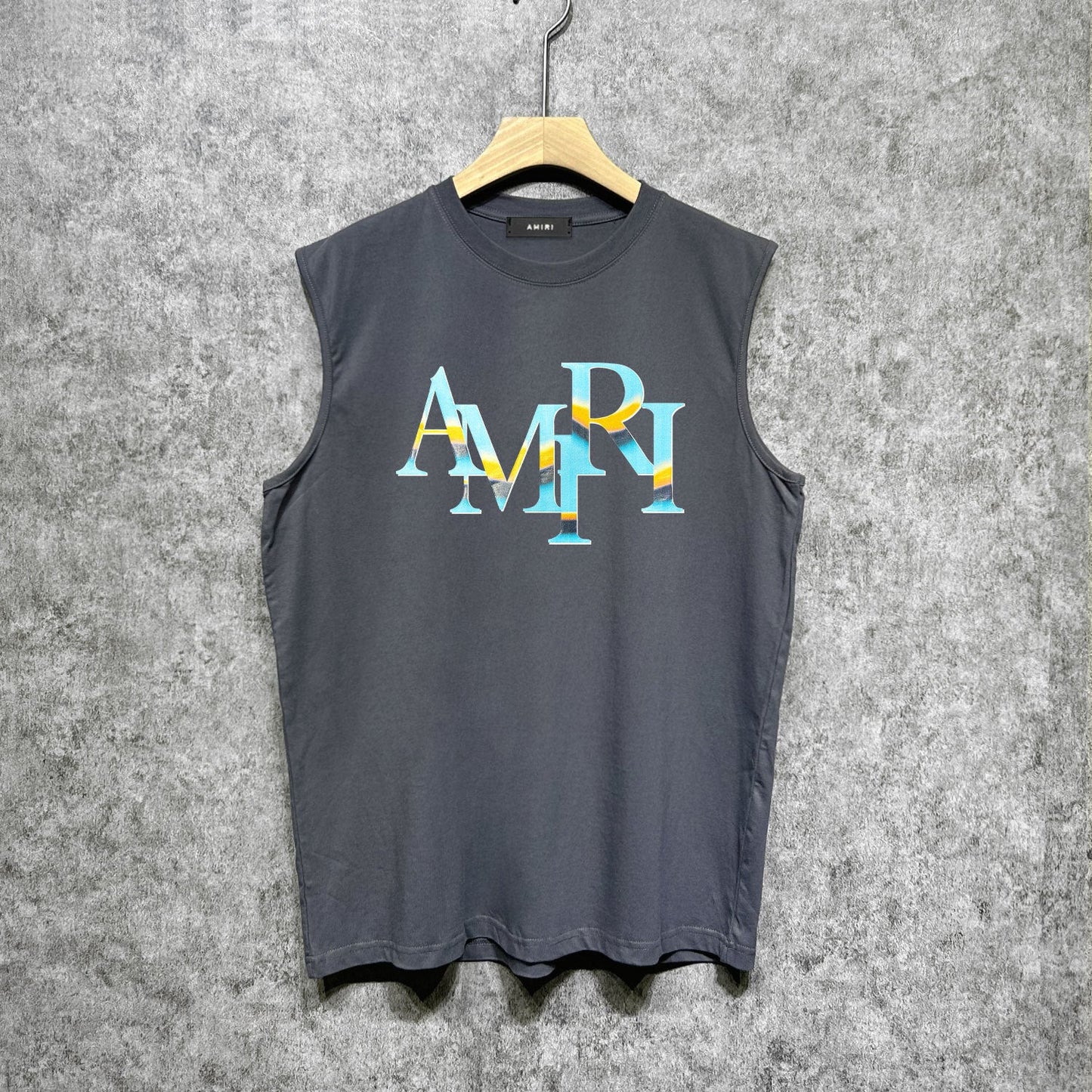 Amiri tank top gradient overlapping letterprinting