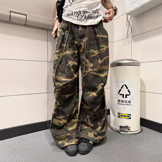 Women casual pant retro camouflage drawstring women's loose