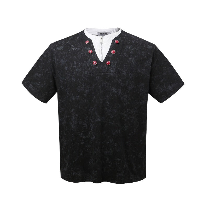 Men t shirts k american street neutral ruby deconstructed classy men's short wide fake two-piece design short-sleeved t-shirt