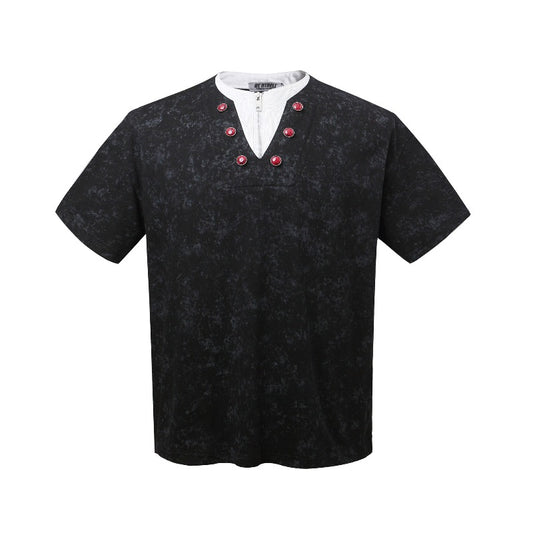 Men t shirts k american street neutral ruby deconstructed classy men's short wide fake two-piece design short-sleeved t-shirt