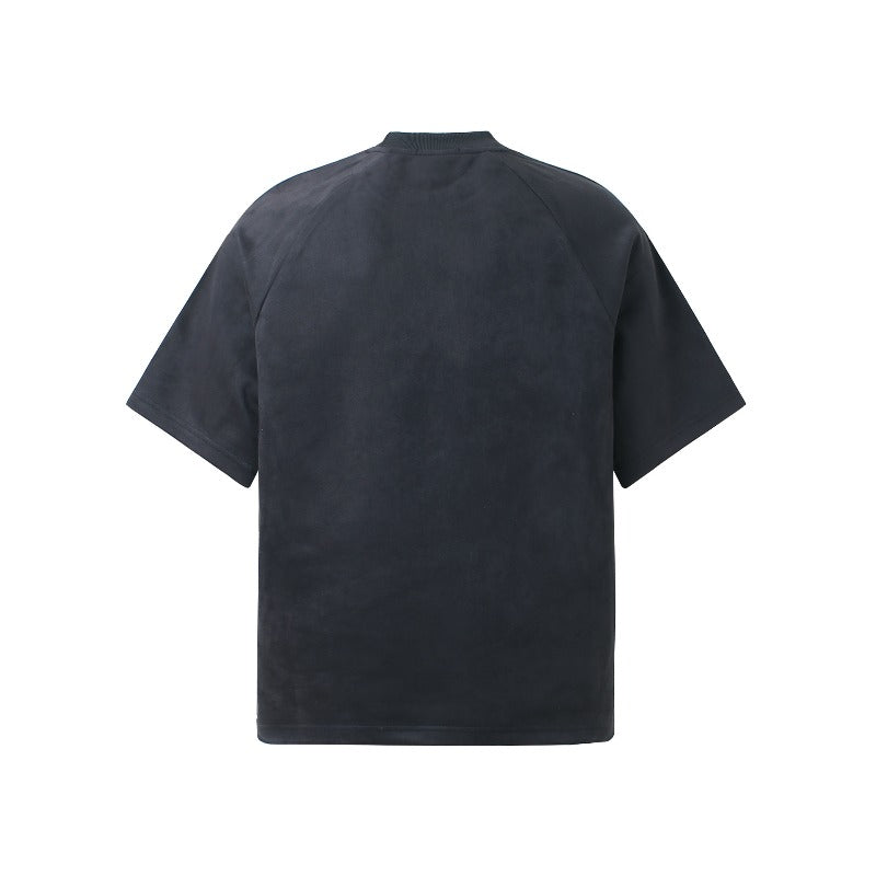 Men's jt american retro couple street style color block suede logo design short sleeve loose fit crew neck t-shirt