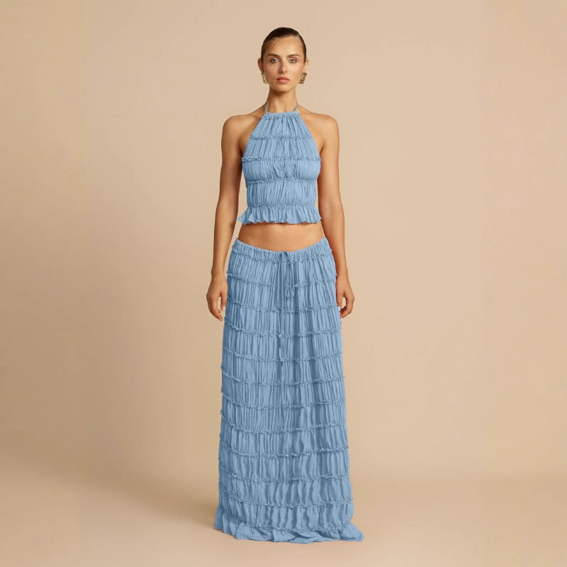 Women's dress: spring/summer european and american fashion sexy backless halter tie-up lace vest long dress set