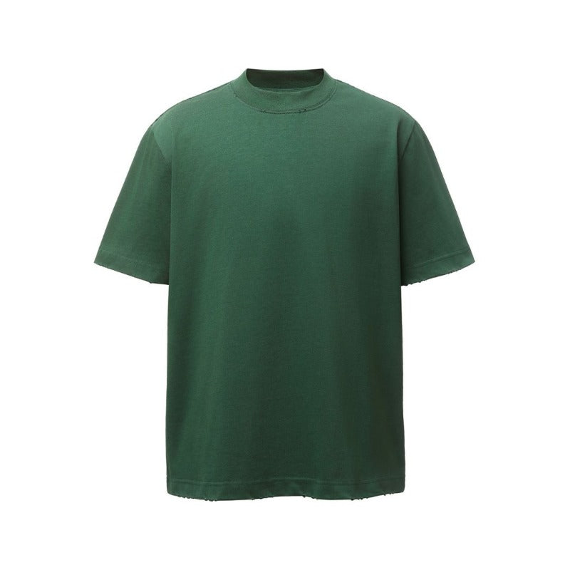 Men's heavyweight premium american retro streetwear washed & distressed high-street loose fit summer short sleeve t-shirt