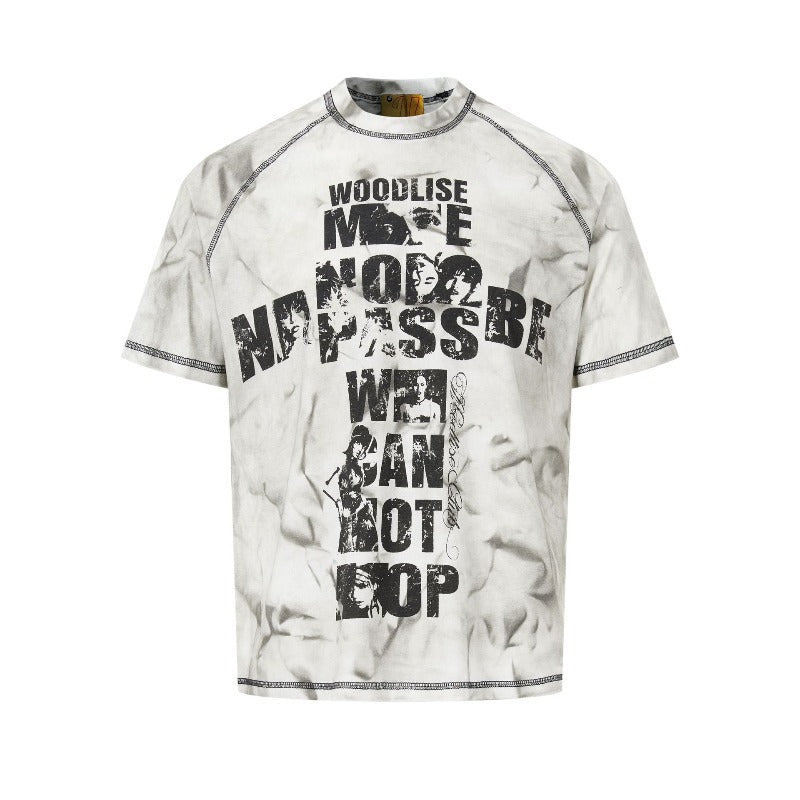 Men's t-shirts: wt american street style, unisex, premium summer spray-paint letter design, slightly loose fit, short-sleeve tee