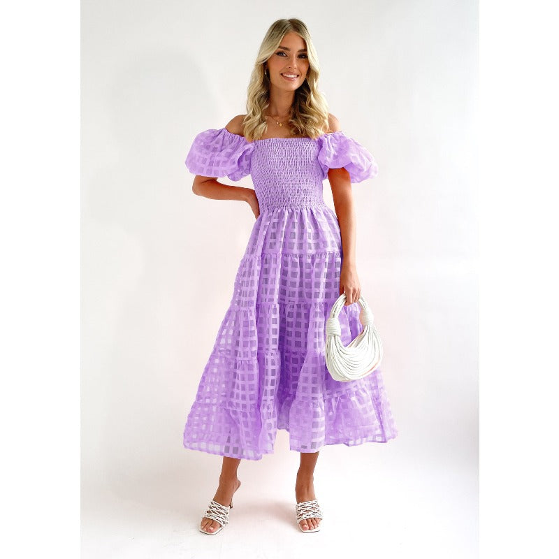 Women's dress: european and american style amazon bestseller - summer one-shoulder puff sleeve fashionable hot girl maxi dress