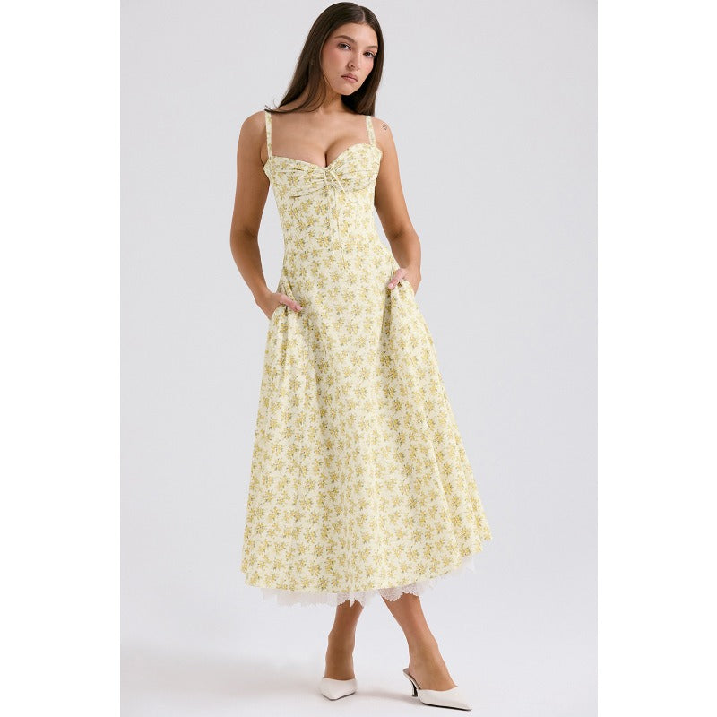 Women's dress: european and american cross-border chic floral collection - french summer camisole dress, soft & feminine style, slimming floral camisole maxi dress