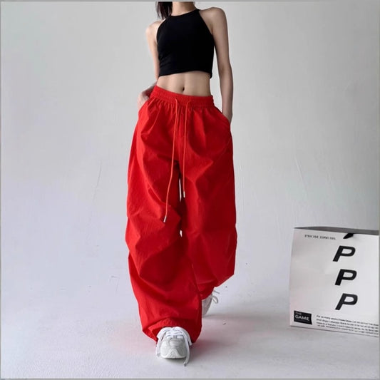 Women casual pants retro sports wide leg pants hiphop retro straight tooling casual pants