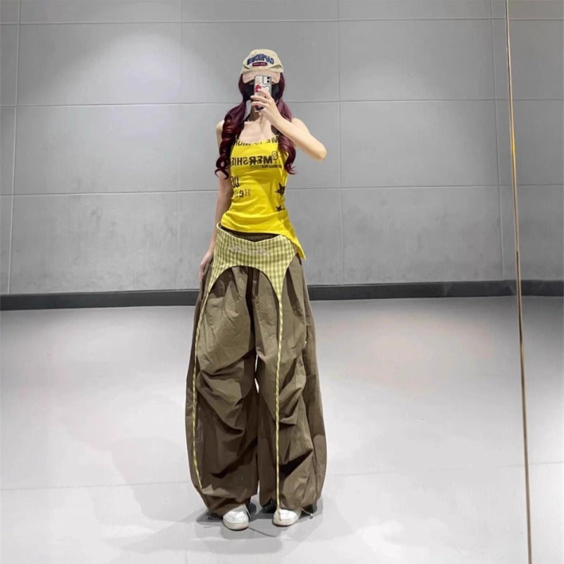 Women casual pant summer retroplaid fart curtain