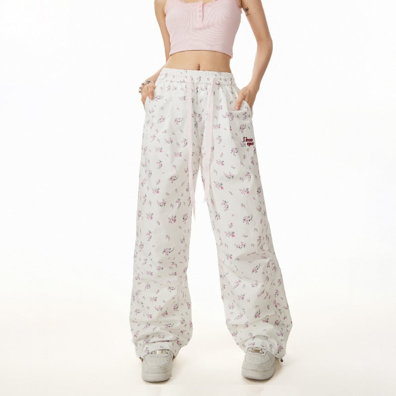 Women casual pants summer high waist floral