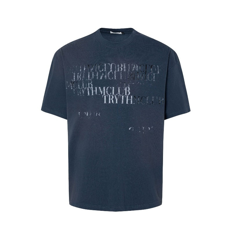 Men's t-shirts: american street style summer dirty spray letter graphic, premium slim collar design, men's loose fit short sleeve tee