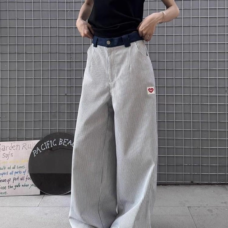 Women casual pants vintage blue striped women