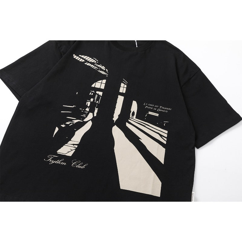 Men's t-shirts: american street style summer design - premium look, small collar, relaxed fit short sleeve tee