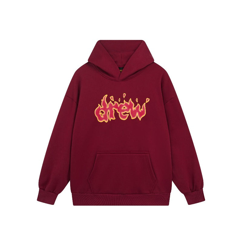 Drew house hoodie - autumn/winter d@ew flame letter graphic fleece-lined hooded sweatshirt - wholesale single piece