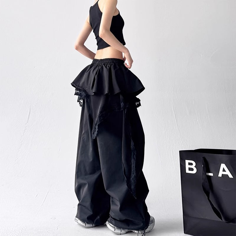 Women casual pants women's stitching lace layered pants