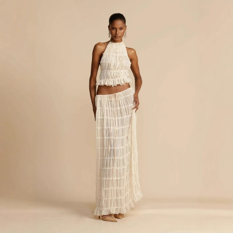 Women's dress: spring/summer european and american fashion sexy backless halter tie-up lace vest long dress set