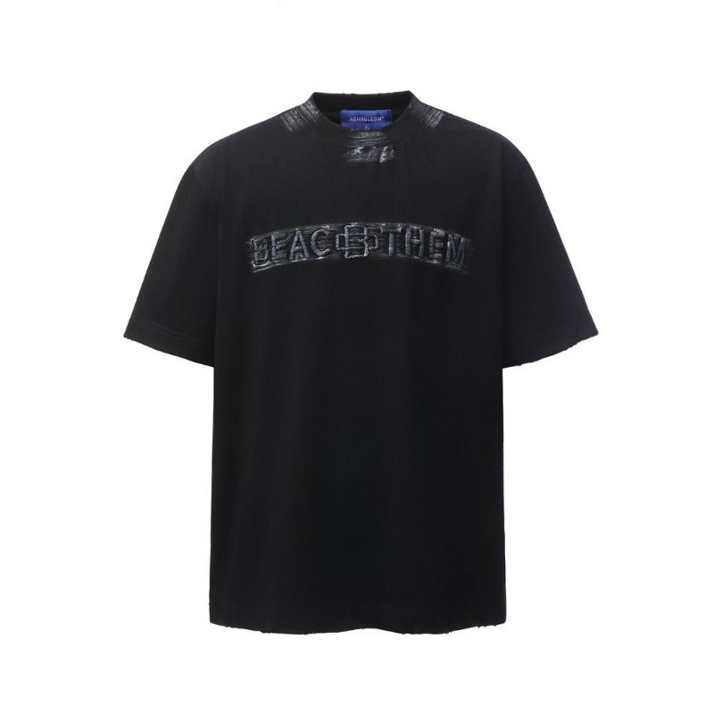 Men's t-shirts: american retro heavyweight double yarn high-quality high-street embroidered letter men's loose crew neck short sleeve t-shirt