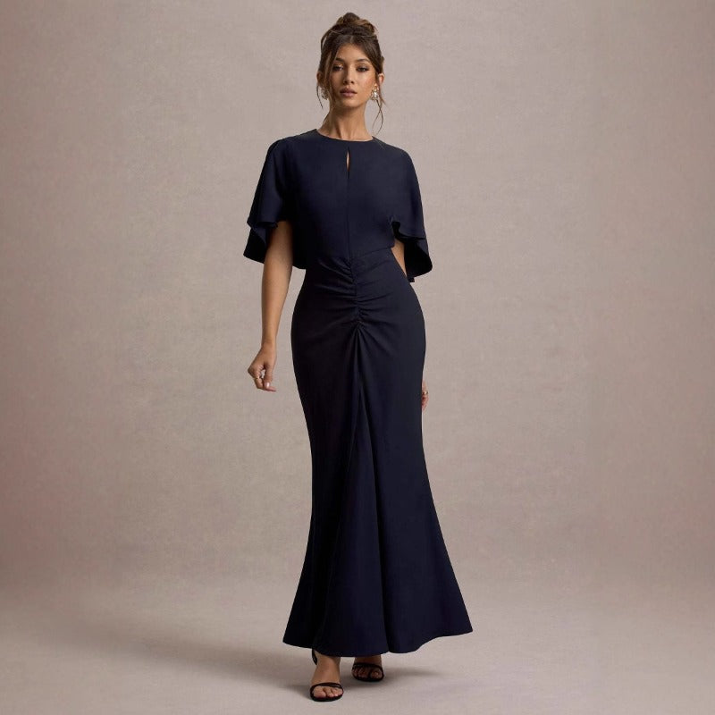 Women's dress - european & american style summer hot girl mid-sleeve cutout pleated dress - cinched waist, bodycon, sexy maxi dress