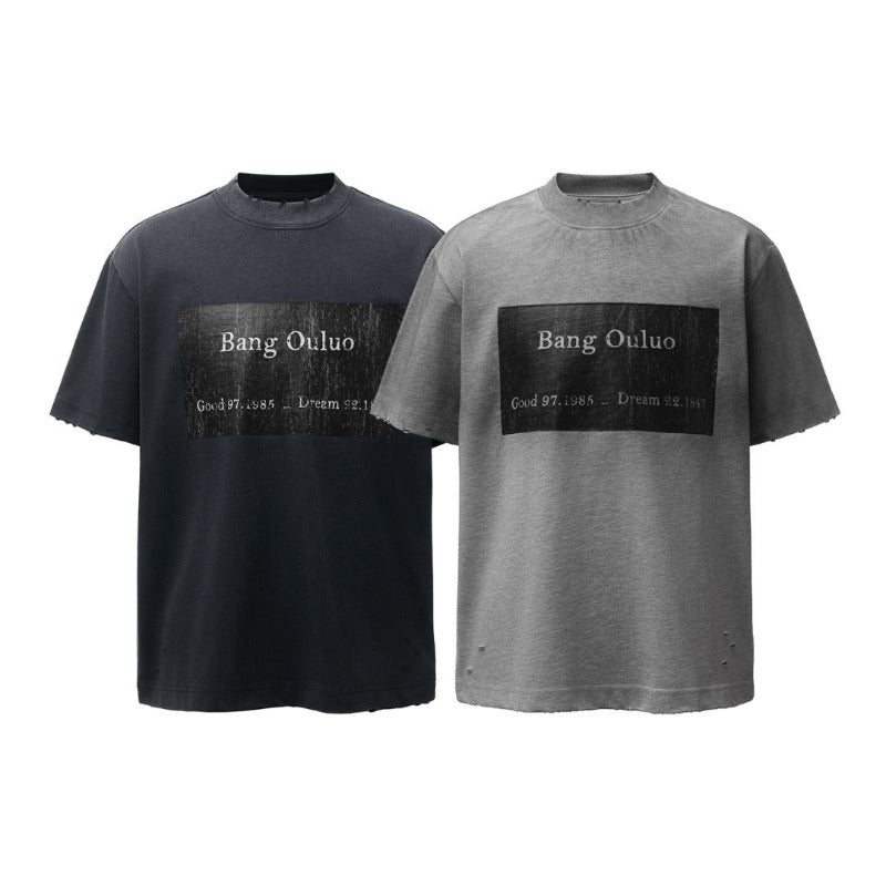 Men's t-shirts: american retro heavyweight double yarn printed graphic tee - distressed design, high street style, relaxed fit short sleeve