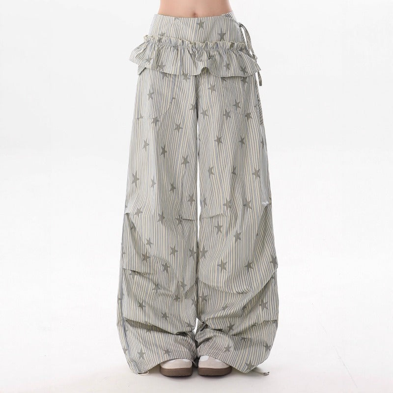 Women casual pants printed with stars and stripes