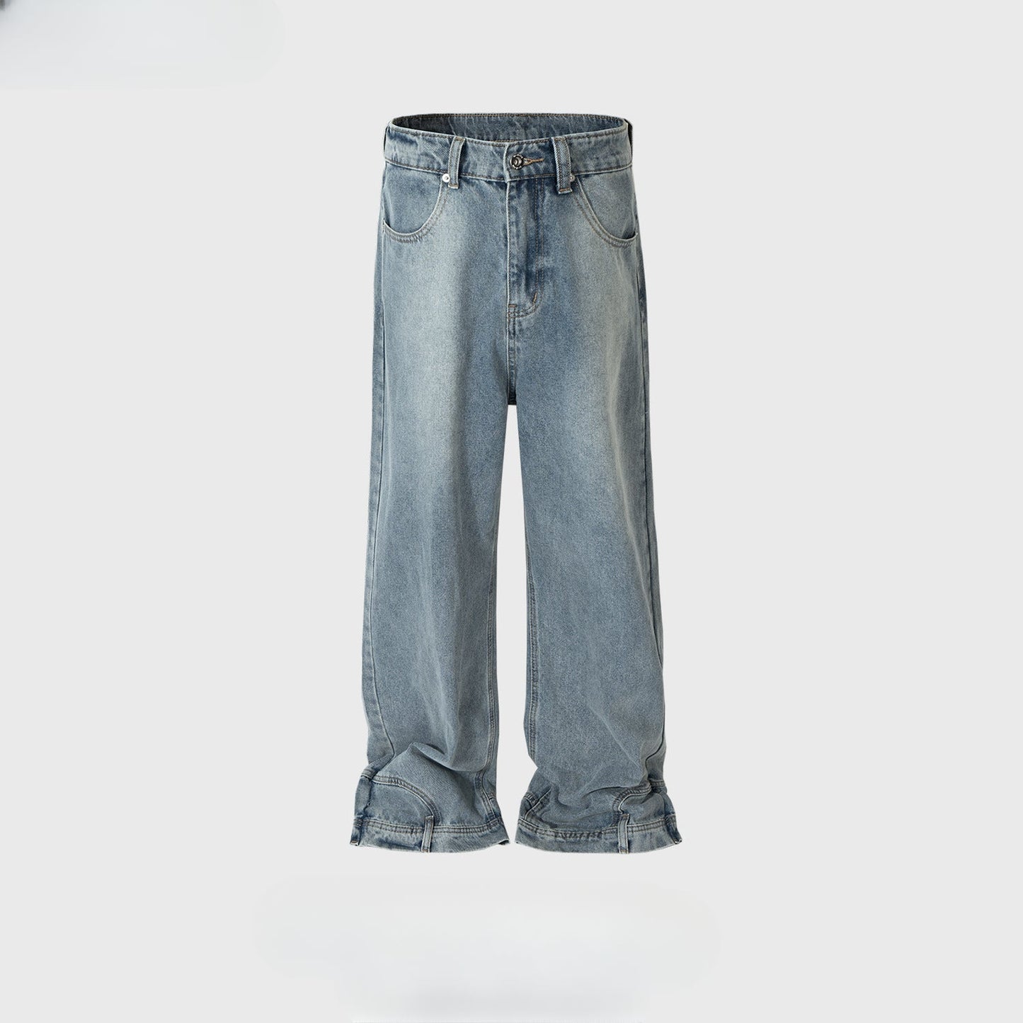 MIJKO Men's Vintage Pants MIJKO Men's Women's Design Trousers Men's and Women's Straight Washed Jeans