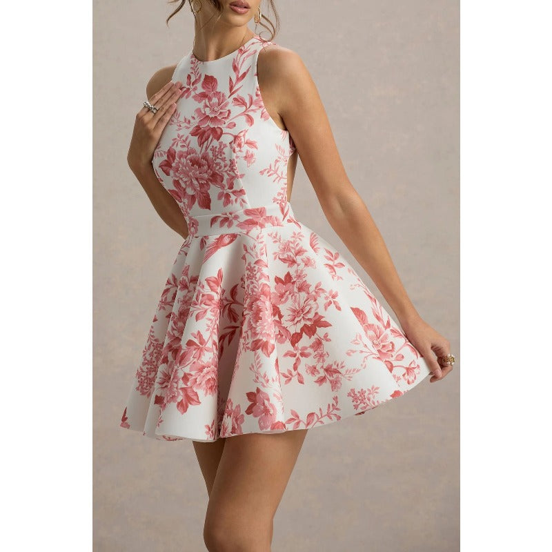 Women's dress - spring/summer collection - european & american style - amazon cross-border e-commerce - women's tie-up printed midi dress - in stock