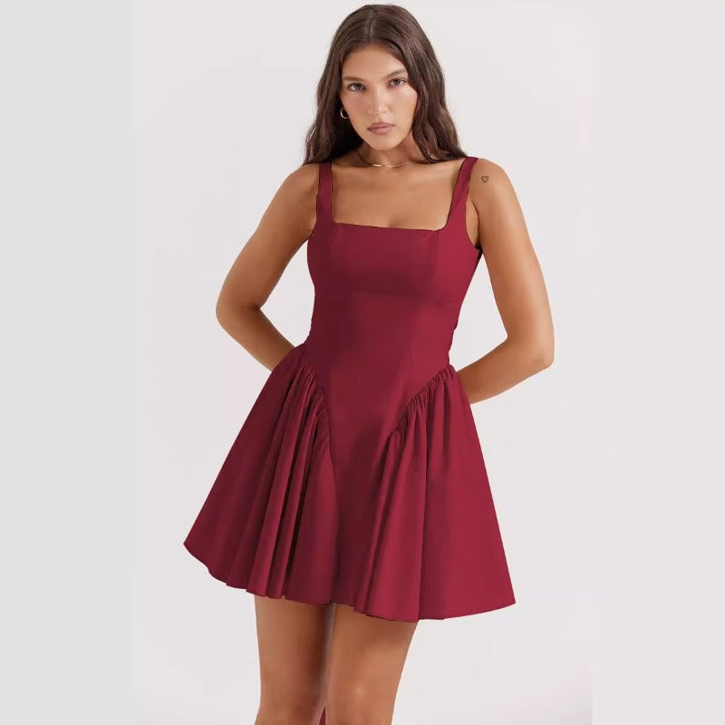 Women's dress - amazon us & europe spring/summer french chic high-end camisole solid color bowknot backless slip dress