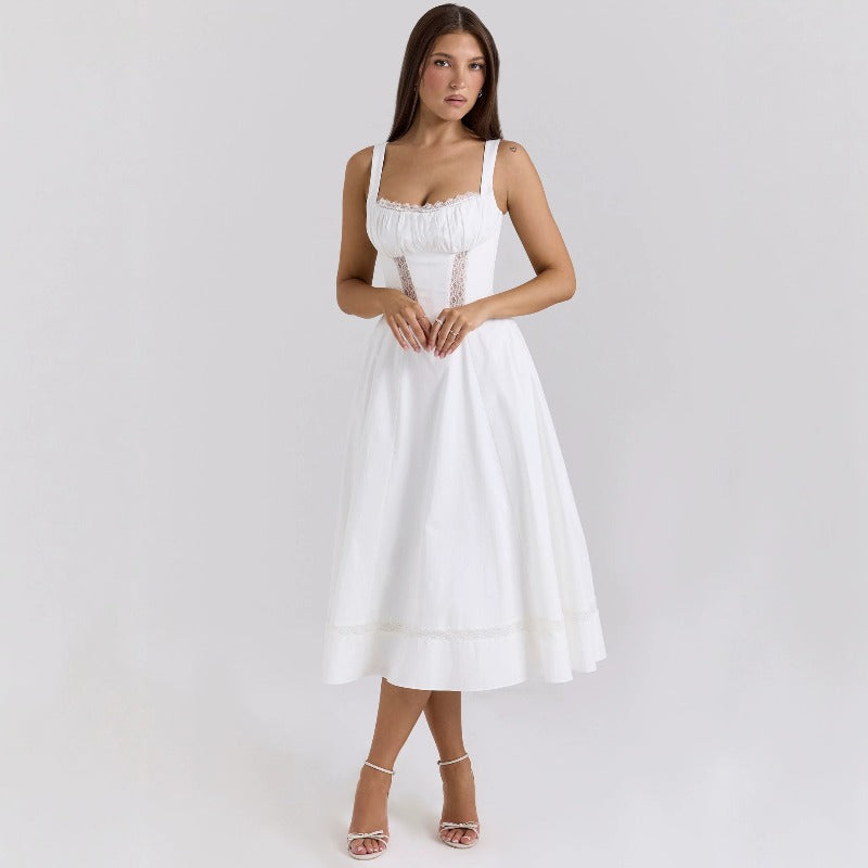 Women's dress: amazon cross-border fashion, european & american style, elegant, gentle, slimming, floral print, spaghetti strap, fairy-like dress for women