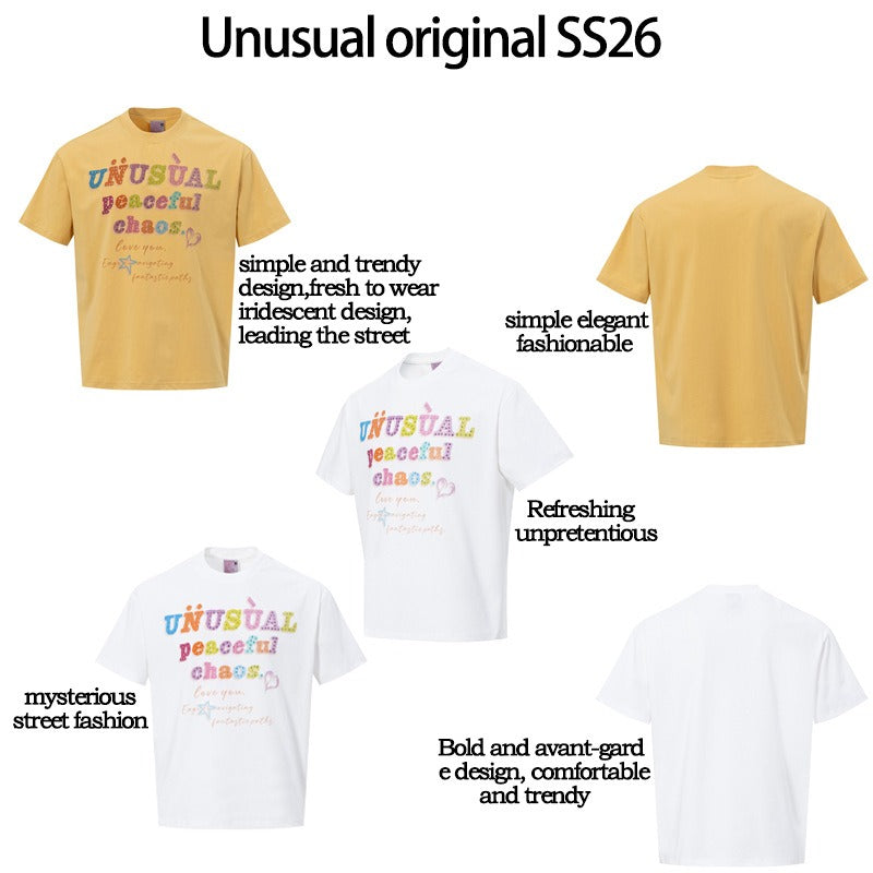 Men's t-shirts - american high street retro streetwear couple's style colorful letter design men's crew neck loose fit short sleeve t-shirt