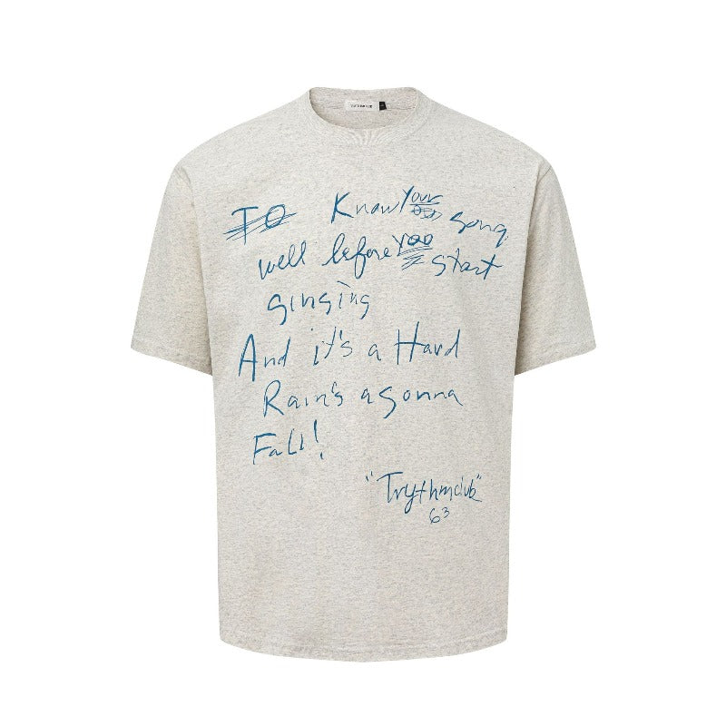 Men's t-shirts: american street style summer unisex hand-painted letter design, men's loose fit premium short sleeve tee