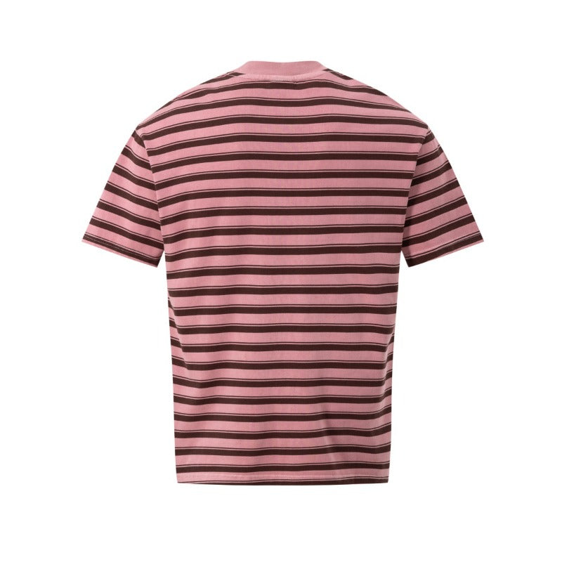 Men's t-shirts - american high street retro streetwear couple style striped letter design men's crew neck slightly loose short sleeve t-shirt