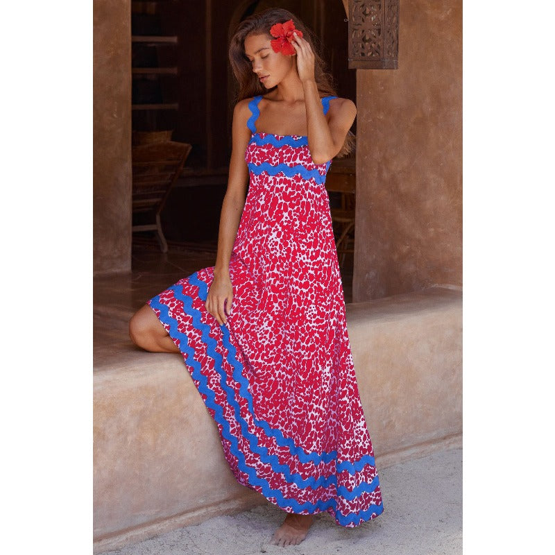 Women's dress - cross-border amazon - european & american fashion - high-end spring/summer - spaghetti strap maxi dress - printed long dress - women's
