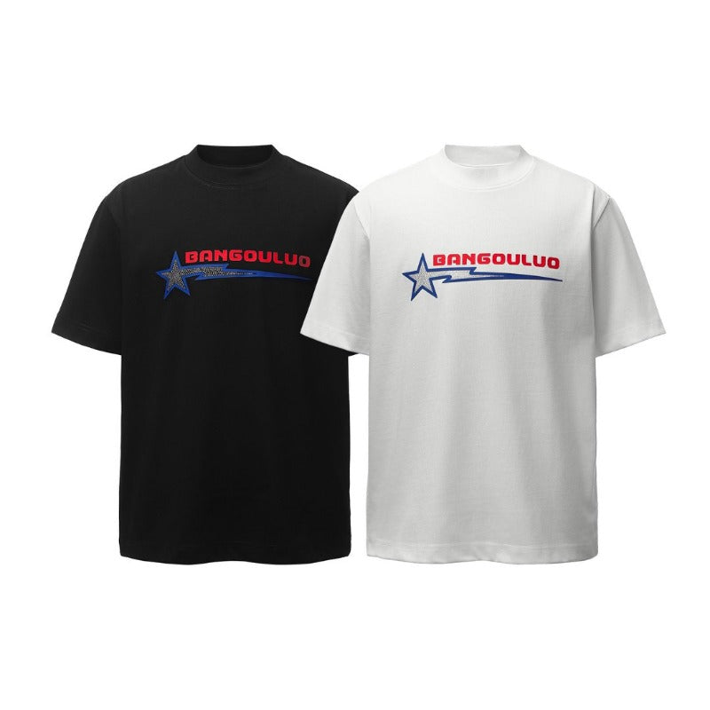 Men's t-shirts: american retro heavyweight double yarn printed hotfix rhinestone graphic design, men's high street oversized short sleeve tee