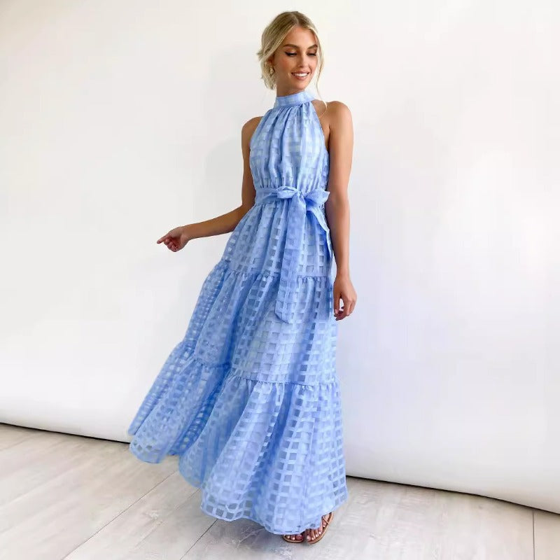 Women's dress - european and american style, summer casual, high-end sleeveless, cinched waist, flowy maxi dress, soft and elegant