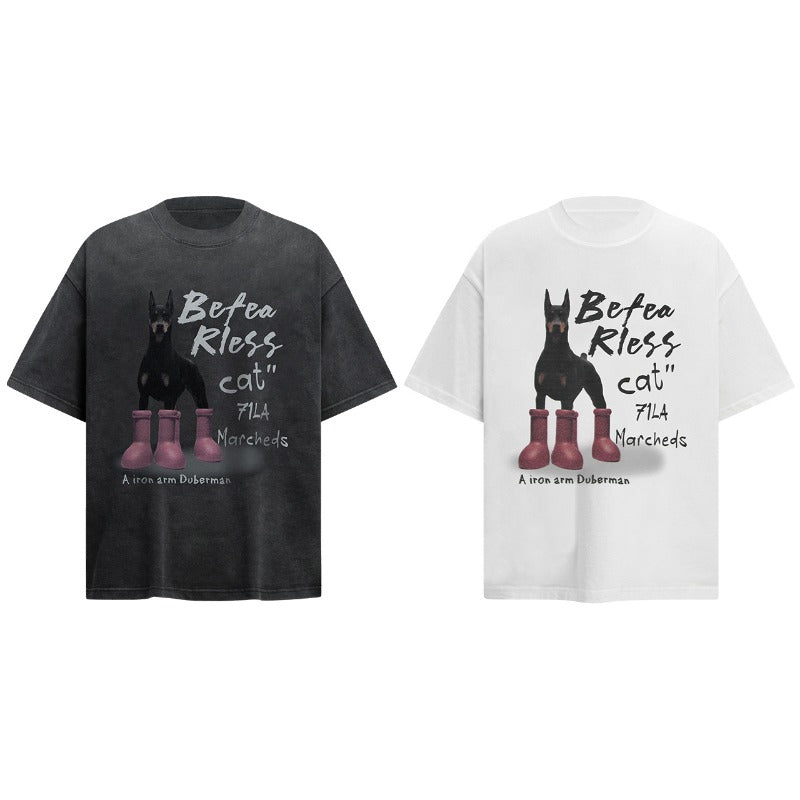 Men's t-shirts: american streetwear retro doberman design, men's oversized premium unisex short sleeve tee
