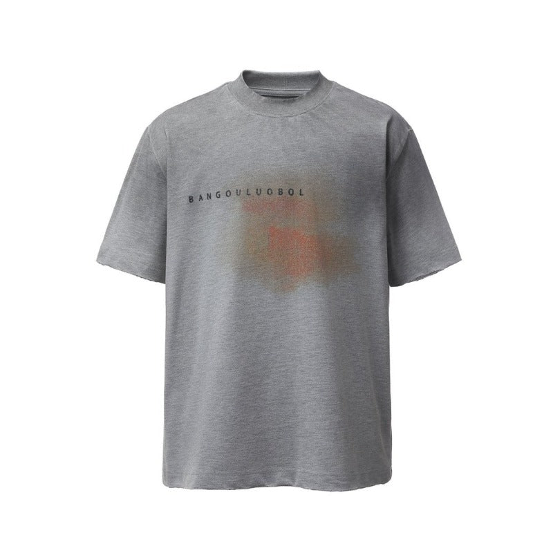 Men's t-shirts: american retro heavyweight double yarn distressed print design, men's high street loose fit short sleeve tee