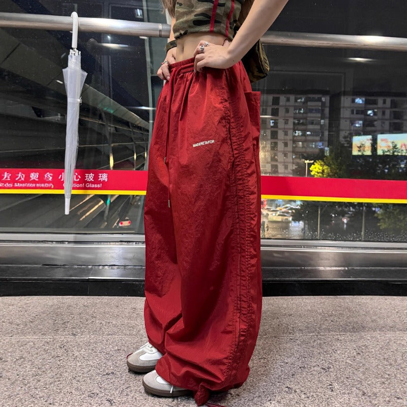 Women casual pants sports wide leg pants women loose retro elastic waist
