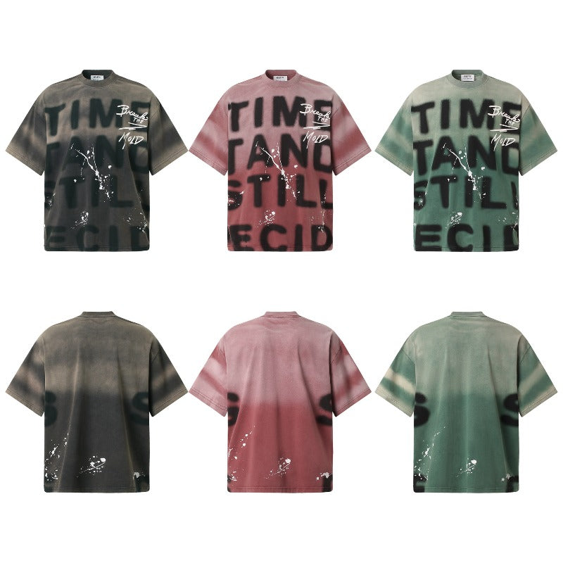 Men's t-shirts: american street style summer unisex distressed washed gradient premium design men's loose fit short sleeve t-shirt