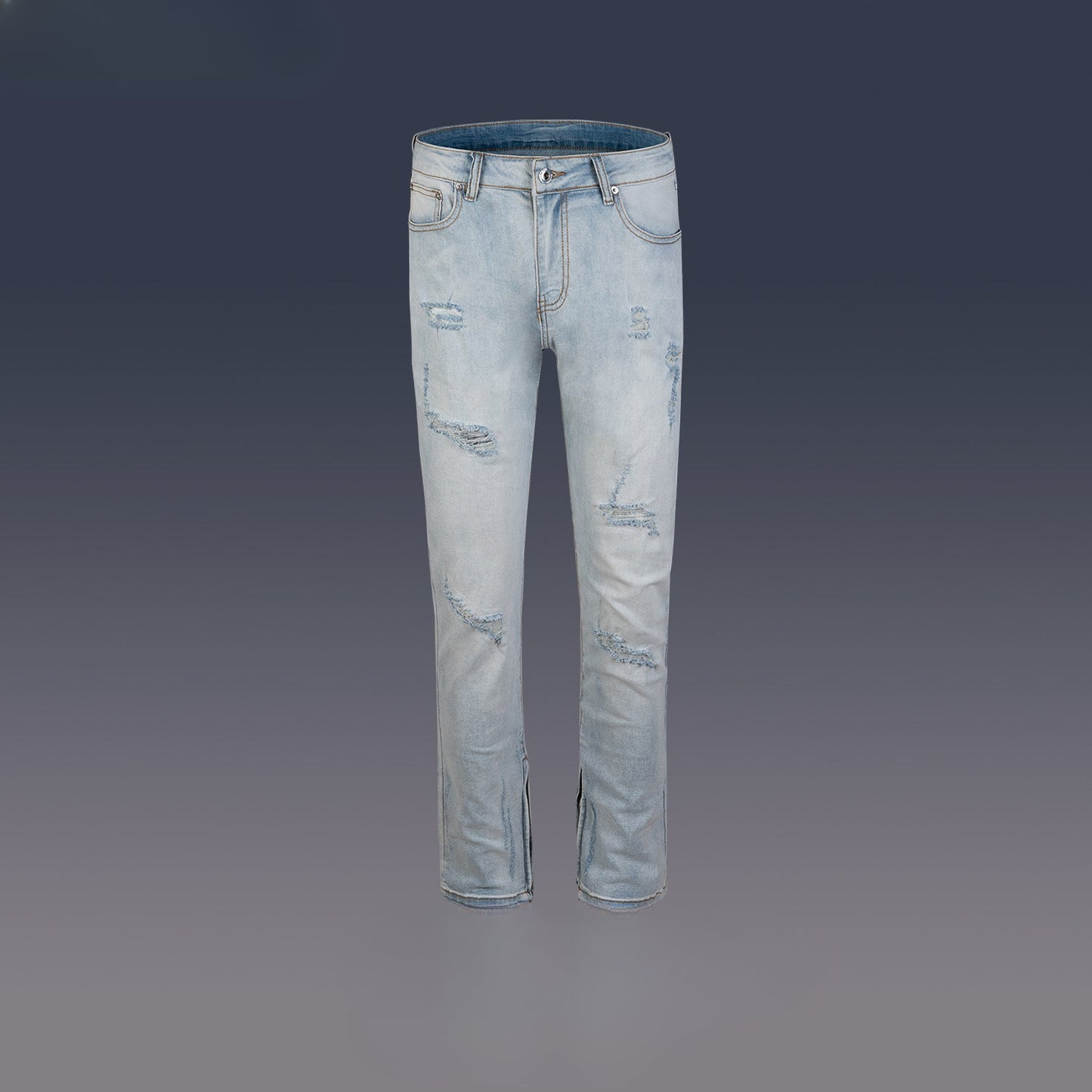 MIJKO Men's Vintage Pants MIJKO Zipper Pants Trendy Men's and Women's Ripped Washed Jeans