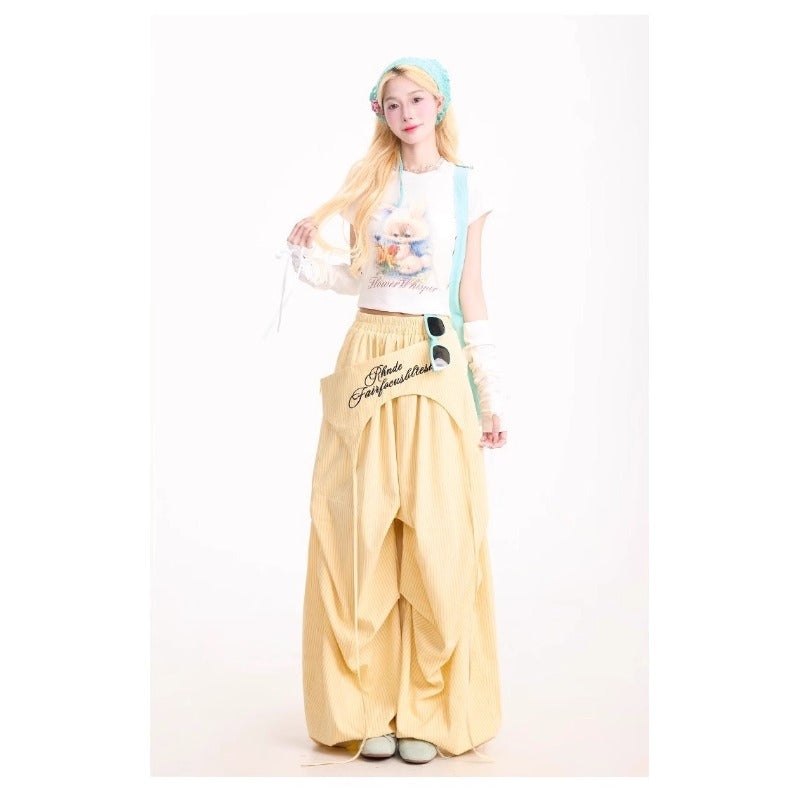 Women casual pants women's summer loose striped wide-leg pants