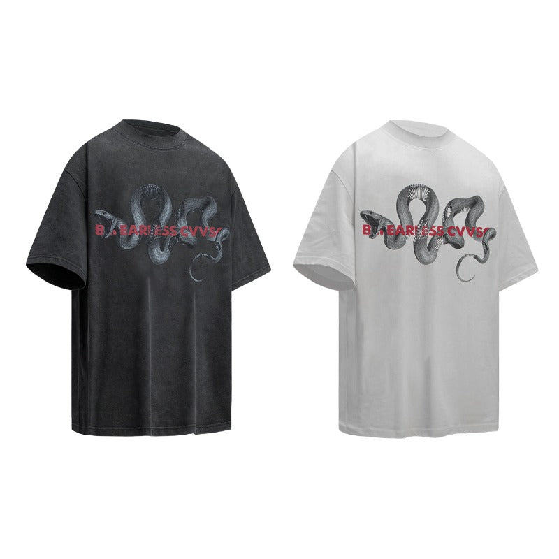 Men's t-shirts: american streetwear summer style - snake year graphic design, premium heavyweight, relaxed fit short sleeve tee