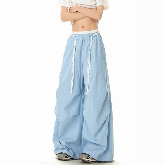 Women casual pant high waistlace streamer summerloose